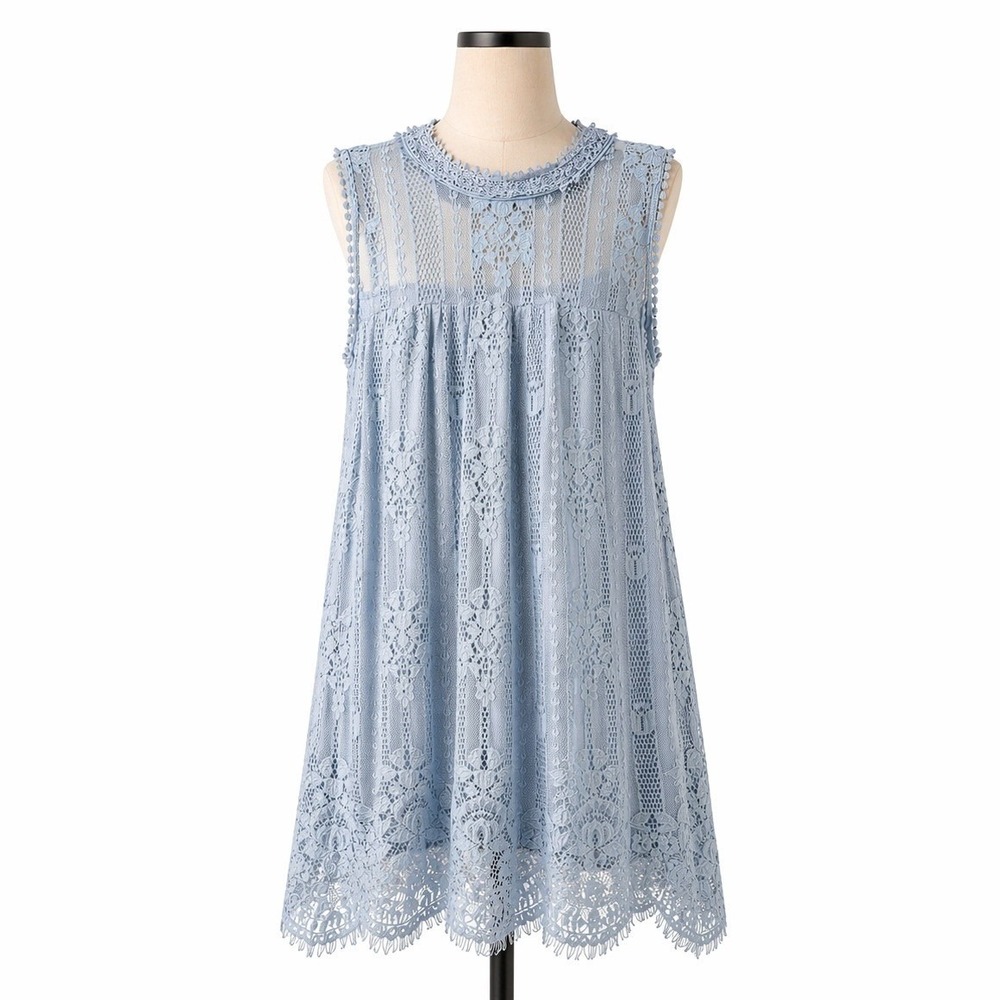 Floral Lace Victorian Shift‎ Dress M Light Blue High Neck Regency Fairy Prairie